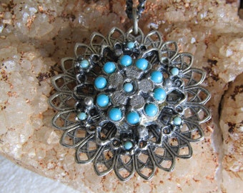 Faux turquoise floral medallion necklace
