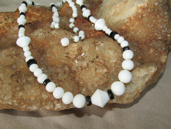 West Germany white and black beaded necklace - image 1