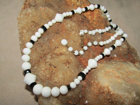 West Germany white and black beaded necklace - image 2