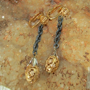 Napier tri tone clip on dangle earrings