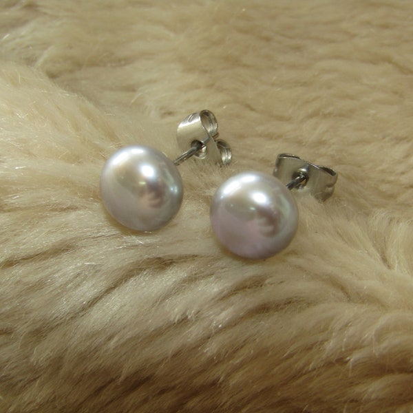 Vintage JCM Jacmel silver button pearl and stainless steel stud earrings