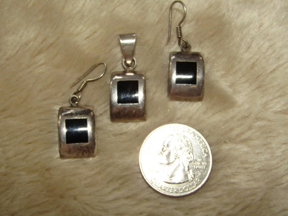 Vintage Mexico 925 onyx pendant earrings set - image 3