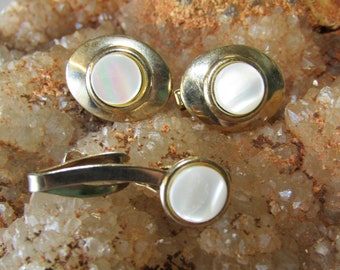 MOP cuff link tie clip set