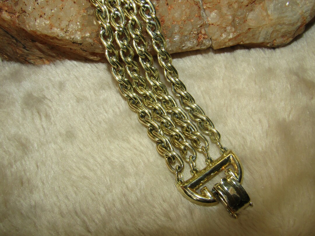 Bracelet Vintage Signé Lisner - Métal Doré Ajouré Texturé, Occasion, Modèle M150