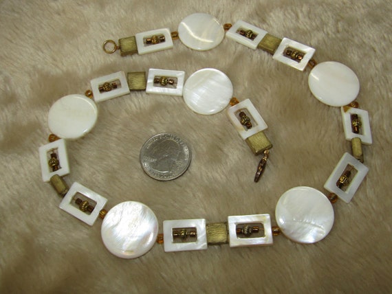 Genuine mother of pearl geometric statement neckl… - image 2