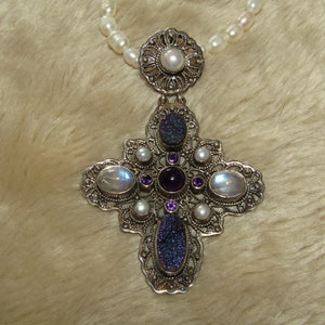 Vintage Nicky Butler Sterling Edelstein Kreuz Halskette