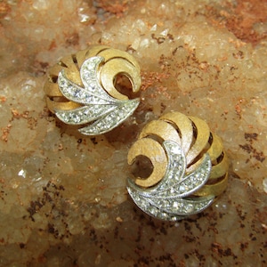 Vintage clip on earrings with rhinestone accents