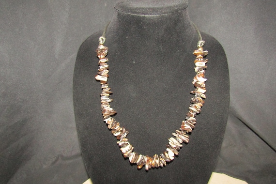 Vtg. handcrafted satin and shell necklace - image 1