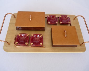 Kartenspielservice/Raucherservice/Tabakservice/Taschentablett/Tablett - Vintage 50er/60er Jahre