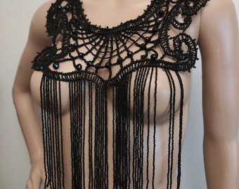 altes/vintage Jet-Perlenkleid Plastron 1900er Jahre