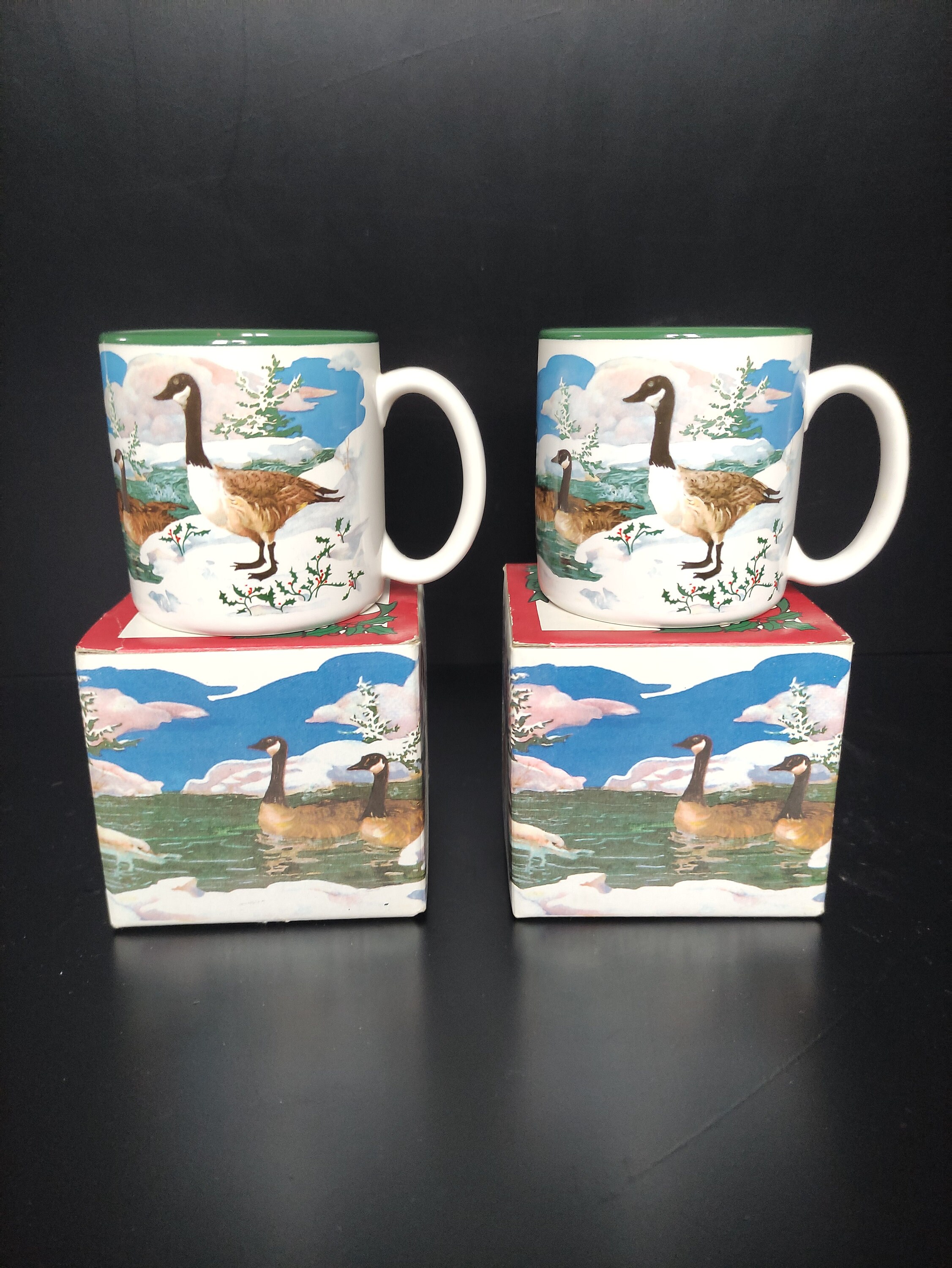 Potpourri - 2 Mugs/Tasses Dans Sa Boite /Collector/Scène d'oies Sauvages- Vintage Année 1994