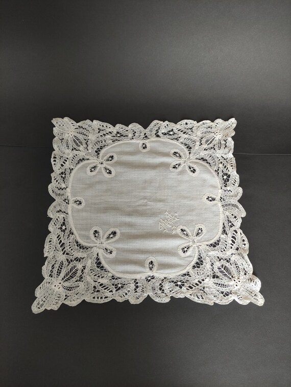 Antique handkerchief, French made, in white lace … - image 2