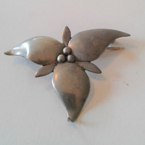 Mid Century Vintage Aluminium Metall Trillium Blume Brosche