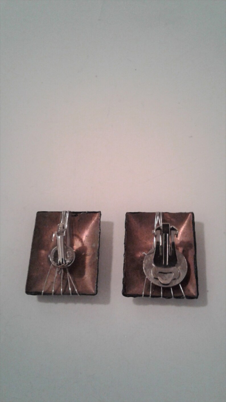 Unique Black Leather Silver Metal Wire Wrap And Copper Metal Vintage Clip-on Earrings