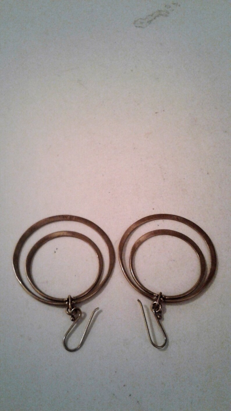 925 BR Sterling Silver Washed Gold Vintage Double Hoop Dangle Earrings