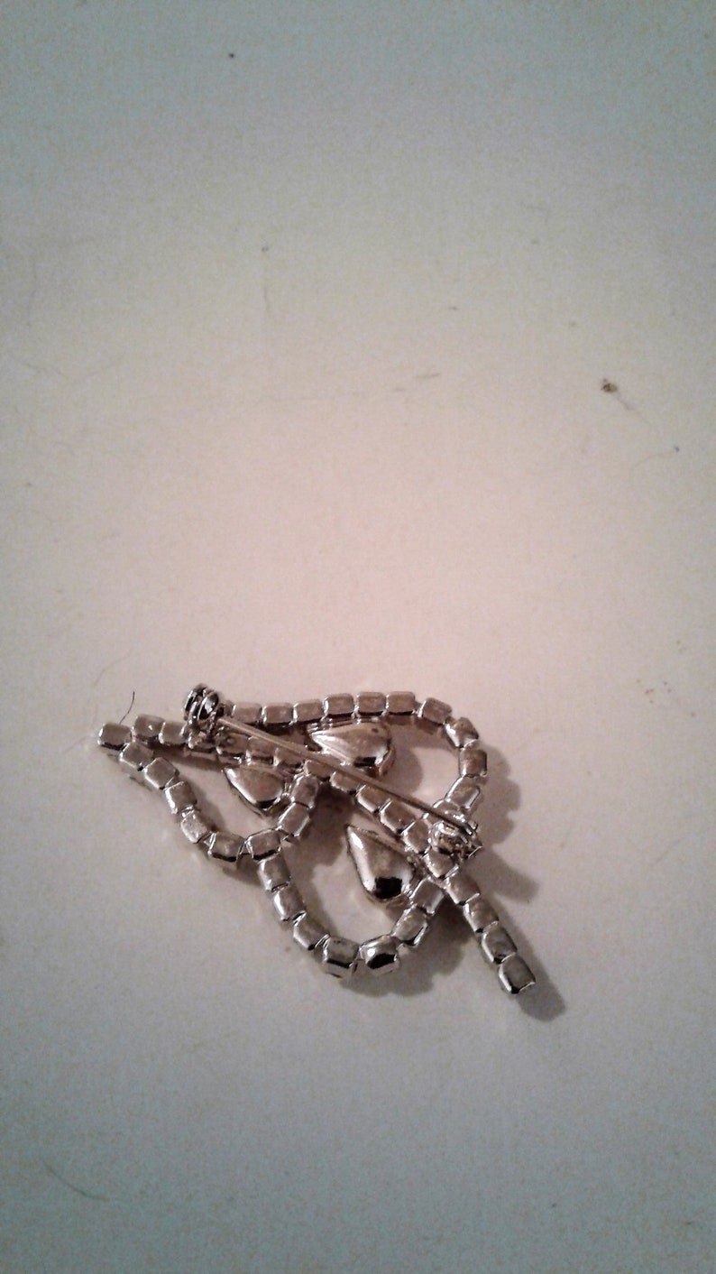 Vintage Rhodium Plated Clear Rhinestone Large Leaf Brooch Estate