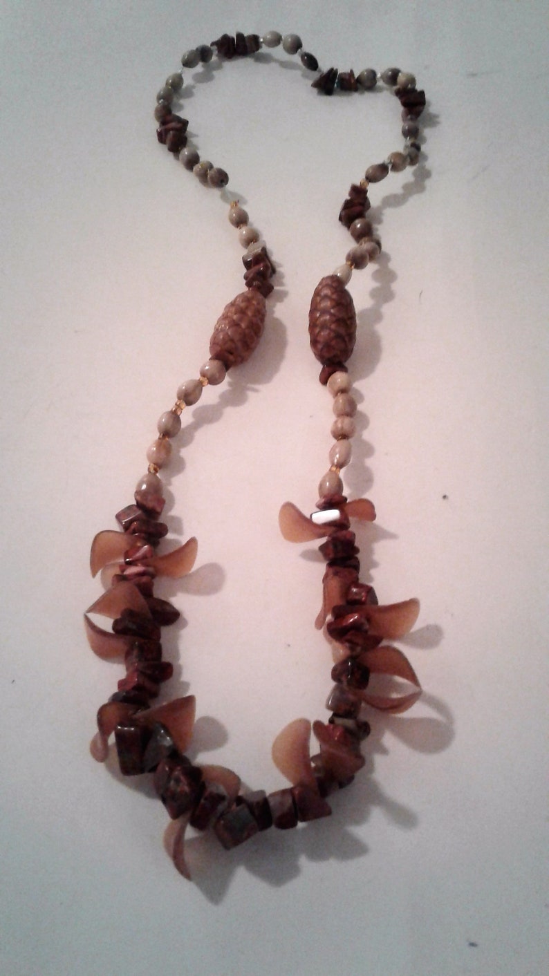 Vintage Red Jasper And Pine Nut Spike Bead Unique Long Necklace 33