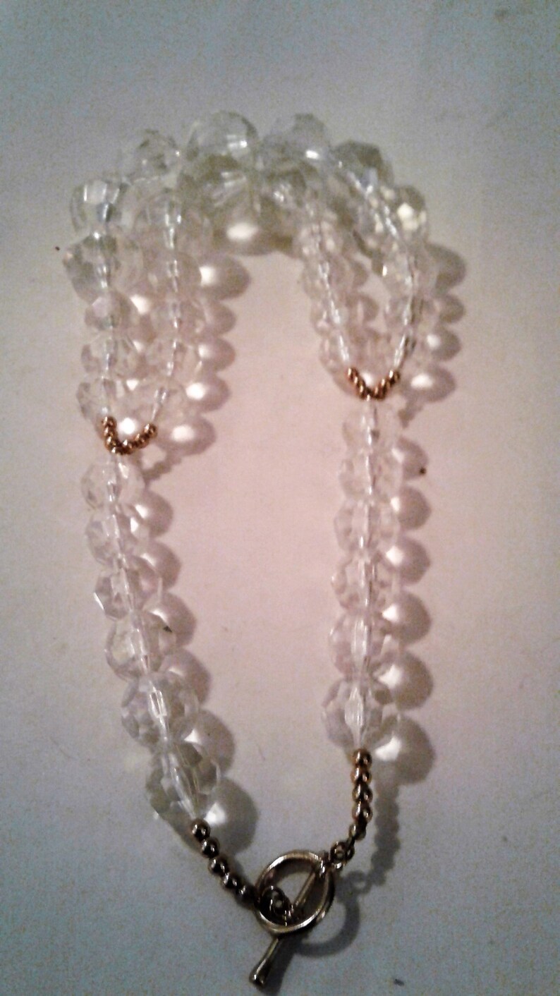 19 Chunky Clear And Brass Gold Tone Metal Bead Necklace 90s Double Strand