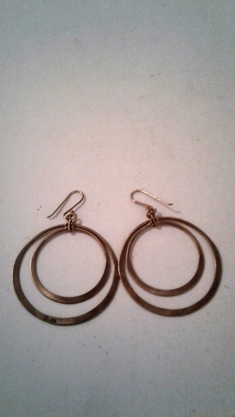 925 BR Sterling Silver Washed Gold Vintage Double Hoop Dangle Earrings