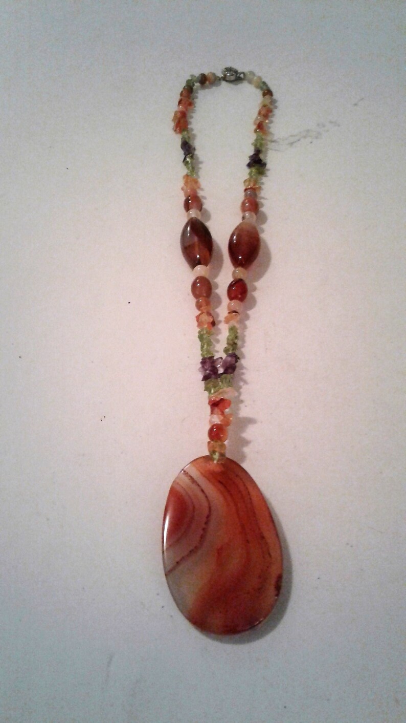 18 Boho Orange Carnelian Bead and Pendant Vintage Necklace