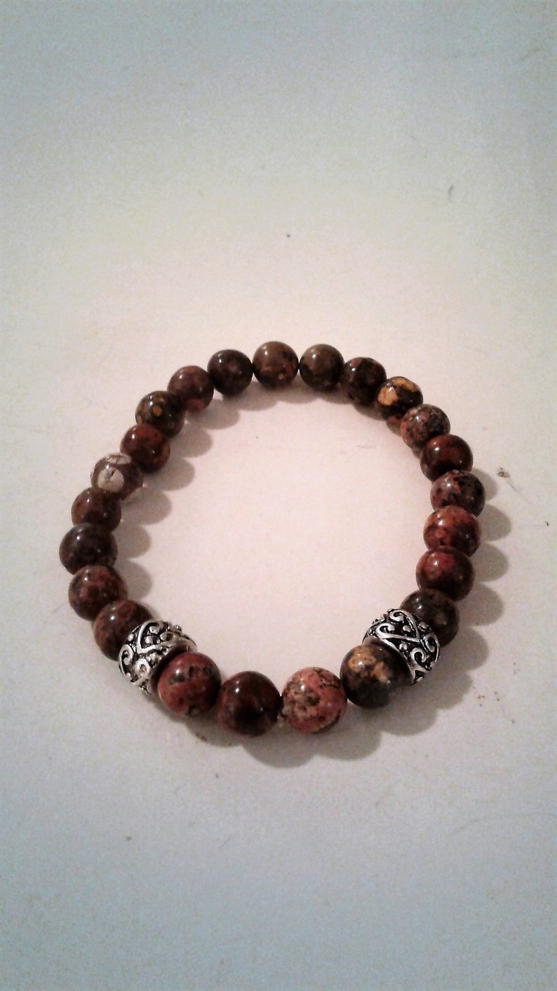 Leopard Jasper With Silver Plated Bead Stretch Bracelet