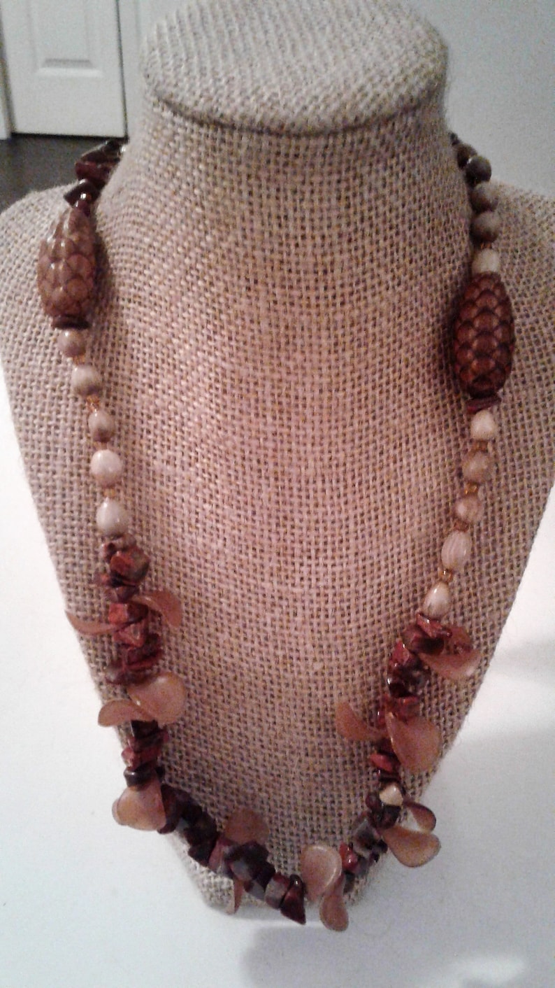 Vintage Red Jasper And Pine Nut Spike Bead Unique Long Necklace 33