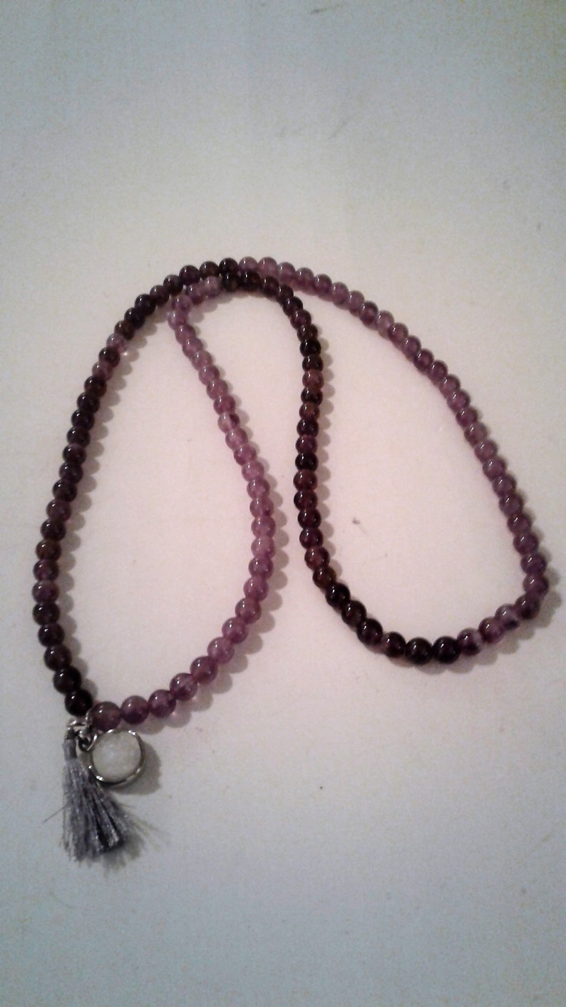 25 Purple Amethyst Bead With Tassel Necklace