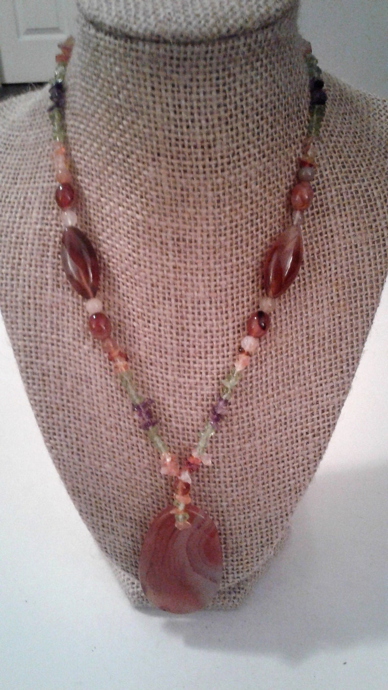 18 Boho Orange Carnelian Bead and Pendant Vintage Necklace