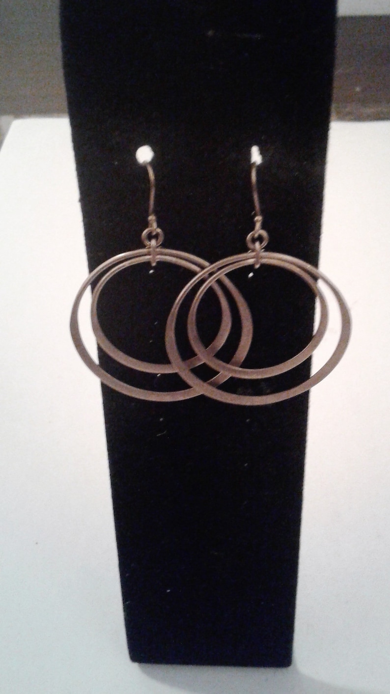 925 BR Sterling Silver Washed Gold Vintage Double Hoop Dangle Earrings