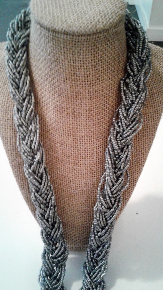 REDUCED Braided, Grey and Silver Glass Seed Bead M