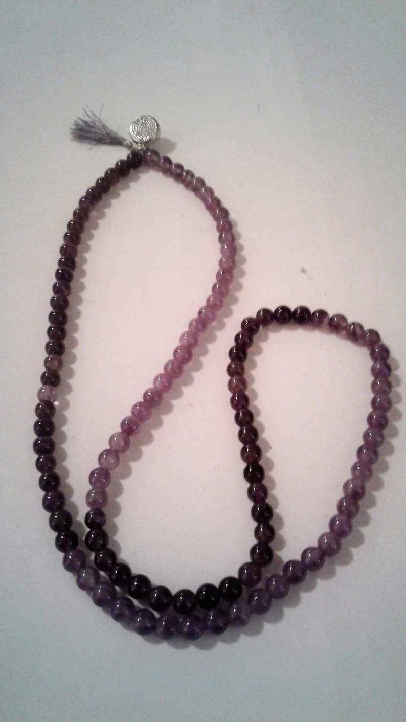 25 Purple Amethyst Bead With Tassel Necklace