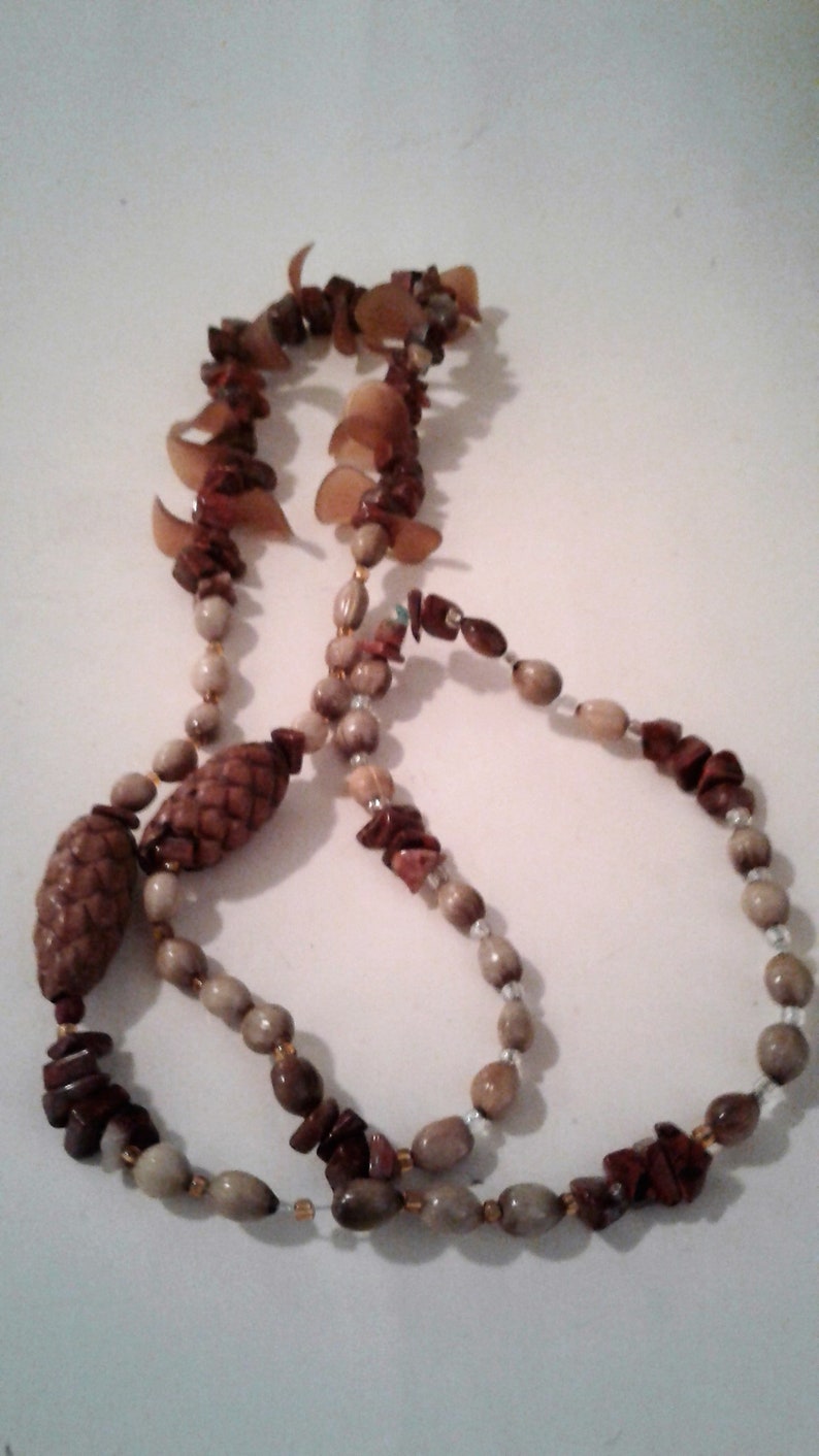 Vintage Red Jasper And Pine Nut Spike Bead Unique Long Necklace 33