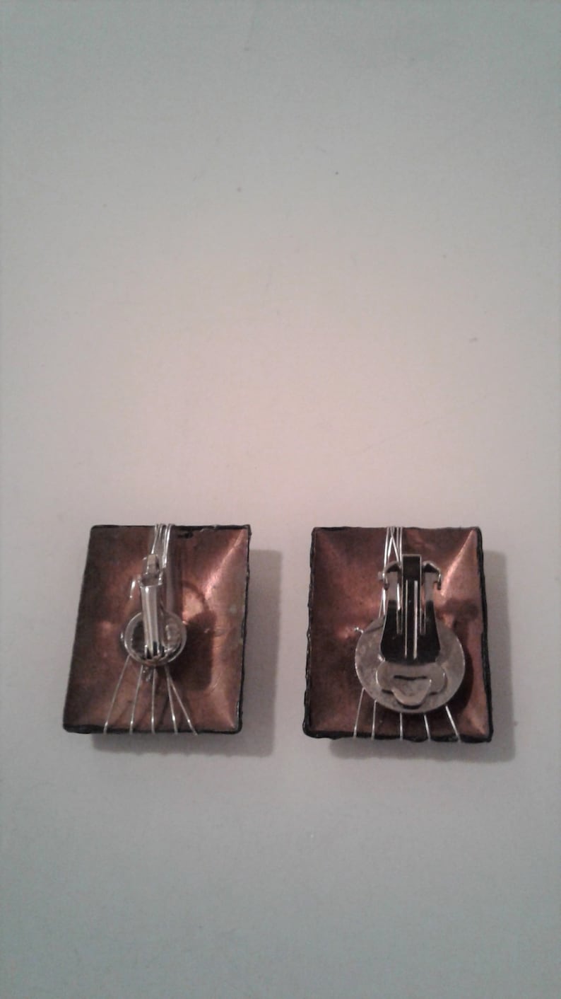 Unique Black Leather Silver Metal Wire Wrap And Copper Metal Vintage Clip-on Earrings