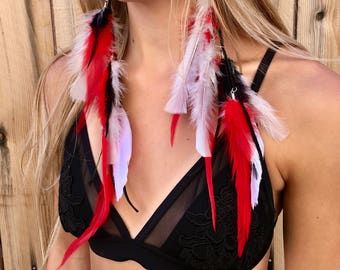 Black, White and Red Feathered Earrings