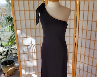 LORÉN French R.T.W. designer Off-The-Shoulder Black Cocktail Dress ~ Size L ~ Vintage Poly/Nylon/Spandex Dress ~ Made in USA  ~ Long Sleeve