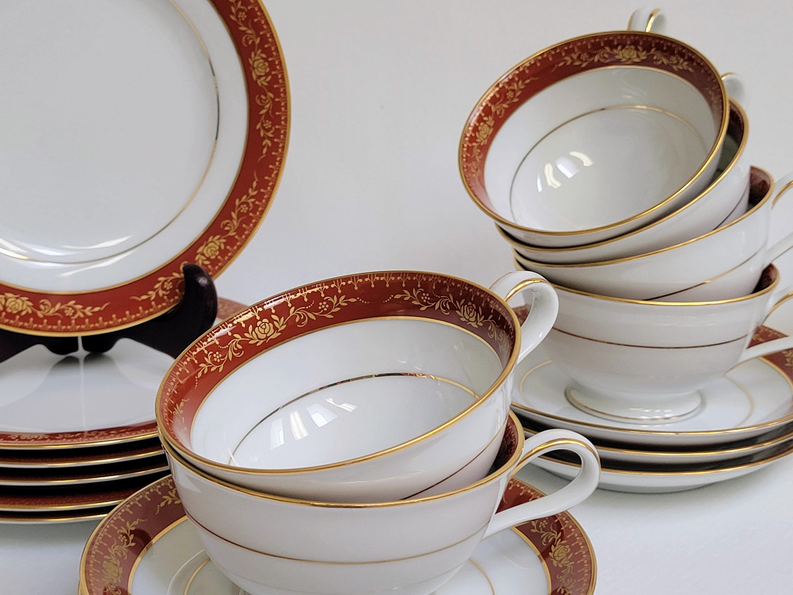 Noritake Goldhill Trio Set: Red Brick & Gold Trim, 18 Pieces - Etsy