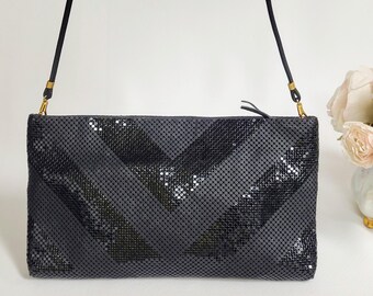 Whiting and Davis Handbag ~ Metal Mesh Evening Bag ~ Vintage 1984 ~ Black on Black  Shoulder or Cross Body or Clutch Bag - Looks Brand New!