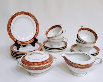 Noritake Goldhill Trio Set: Red Brick & Gold Trim, 18 Pieces - Etsy
