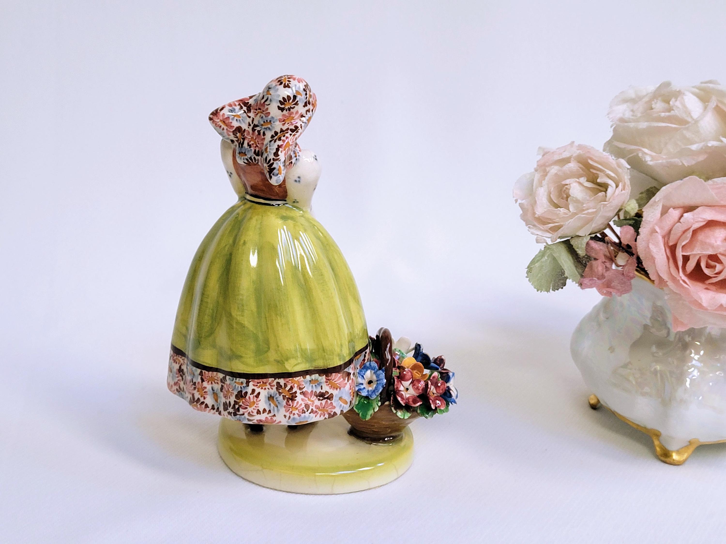 ヴィンテージZSZ磁器置物：花かごを持つイタリアの女性、1940年代