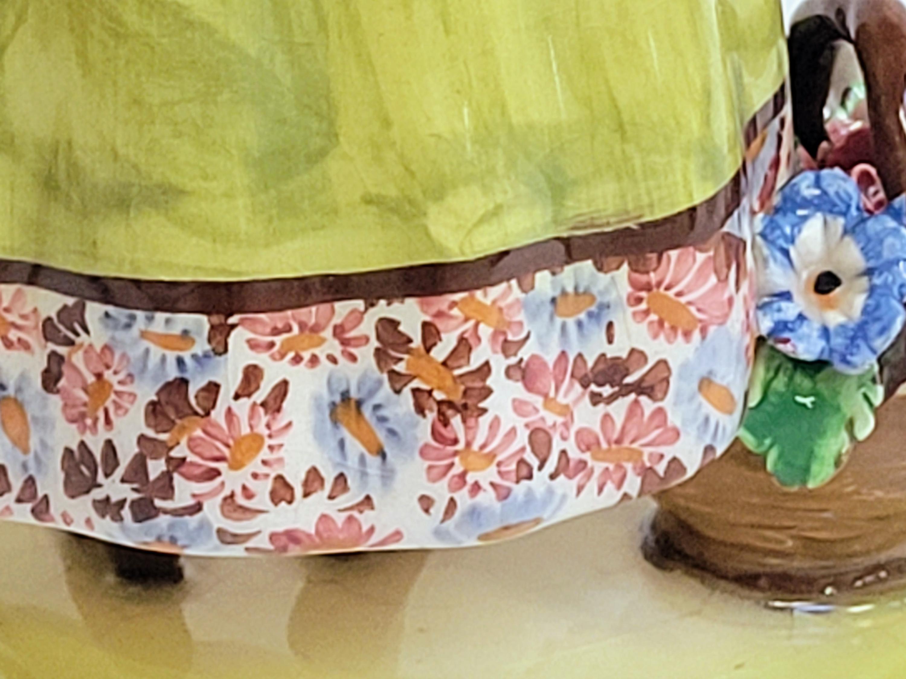 ヴィンテージZSZ磁器置物：花かごを持つイタリアの女性、1940年代