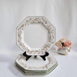 Johnson Brothers Set of 4 Dinner Plates ~ Eternal Beau Pattern ~ Octagon Shape Ribbon Floral Design