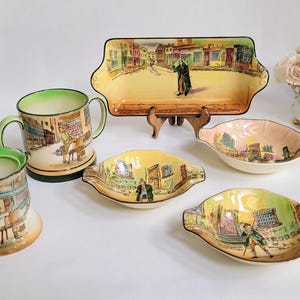 Antiquité Royal Doulton Dickens Ware Lot : 1908-1920 Scènes de roman de Dickens