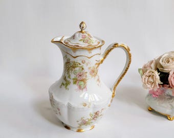Antik Haviland & Co Limoges Art Deco chokladkruka ~ Schleiger 56C ~ 1880-1920-talet Frankrike