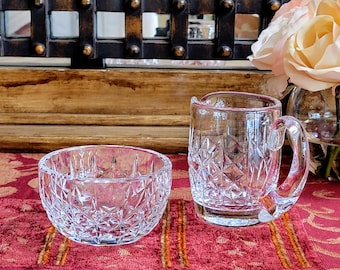 Waterford Crystal Creamer en Open Sugar ~ Gesigneerd ~ Lismore-patroon ~ Vintage 1970