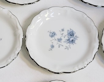 Juego de 4 posavasos/mantequeras Johann Haviland Blue Garland ~ Ribete de platino ~ Baviera, Alemania