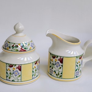 Vintage Villeroy & Boch Creamer and Sugar Bowl: &quot;Virginia&quot; Floral Porcelain
