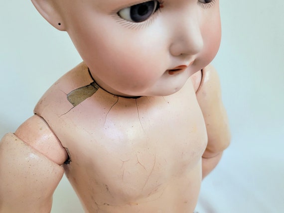 アンティーク ドイツ ビスクドール グレイッシュブルーアイ オーガンジードレス アンティーク ドイツ ビスクドール グレイッシュブルーアイ