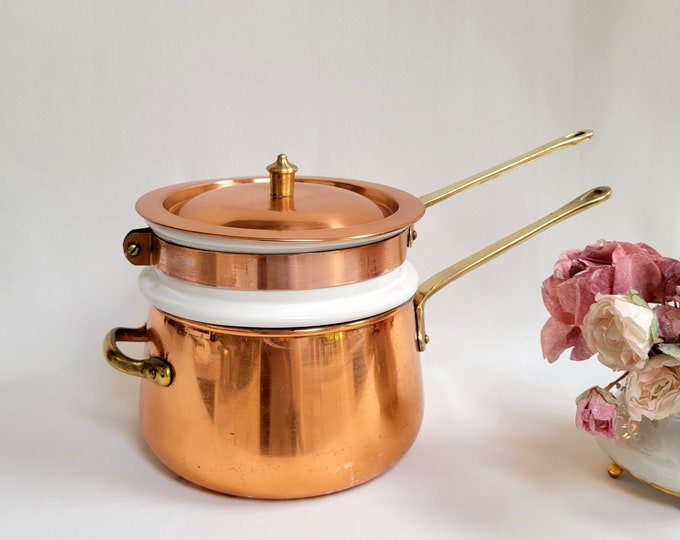 Vintage Copper and Ceramic Double Boiler / Chocolate Pot C 1980s / by Taurus in Portugal