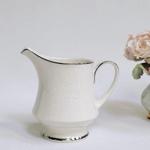 Vintage Noritake Affection Creamer: White Floral Porcelain, Platinum Trim