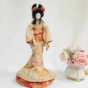 Antique Geisha Hina Doll: Meiji Era Silk Brocade, 12&quot; Tall
